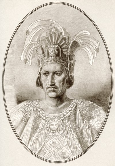 Moctezuma II, a Híres uralkodók élő életrajzaiból. alkotó: Ross Gordon