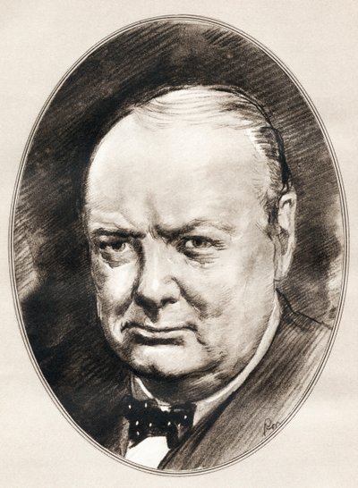 Sir Winston Leonard Spencer-Churchill, a Híres férfiak élő életrajzaiból. alkotó: Ross Gordon