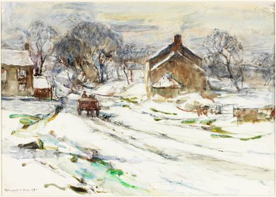 Ellerby - Tél (ceruza és akvarell, kártyára ragasztott papíron) alkotó: Rowland Henry Hill
