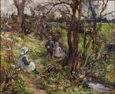The Primrose Gatherers (olaj, vászon) alkotó: Rowland Henry Hill