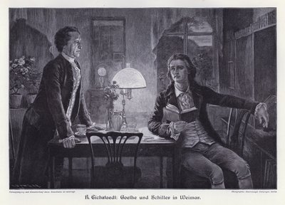 Friedrich Schiller és Johann Wolfgang von Goethe német írók Weimarban (metszet) alkotó: Rudolf Eichstaedt