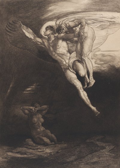 Lucifer felviszi Káint a véges térbe, a Nyolc rézkarc Byron Cain című művéből, 1919-1920. alkotó: Rudolf Jettmar