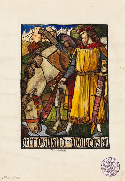Oswald von Wolkenstein ólomüveg terve, 1899. alkotó: Rudolf Schiestl