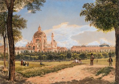 A bécsi Szent Károly-templom és a Politechnikai Intézet látképe, 1831. alkotó: Rudolf von Alt