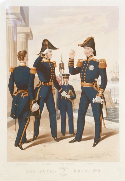 "A királyi haditengerészet. No 2. Parancsnok. Kapitány. Főtiszt. Admirális. alkotó: Rudolph Ackermann