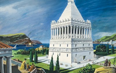 A halikarnasszoszi mauzóleum, Kr. e. 353-ban készült el (gouache, papír) alkotó: Ruggero Giovannini