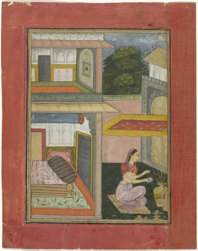 Gunakari Ragini, nő ül egy palota udvarában alkotó: Rukn ud din (attributed to)