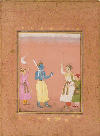 A hercegek által köszöntött hős, a zenei módot illusztrálva Kanada Ragini, 1680 alkotó: Ruknuddin