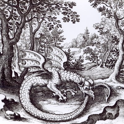 Sárkány az erdőben, Basil Valentine "Musaeum Hermeticum Reformatum" című művéből, 1678 alkotó: Russian School