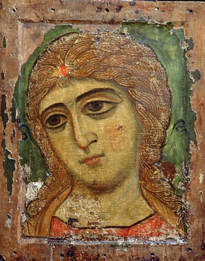 Gábriel arkangyal (aranyhajú angyal) orosz ikon, 12. század (tojástempera a panelen) alkotó: Russian School