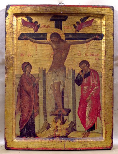 Krisztus a kereszten (tempera és aranylevél a panelen) alkotó: Russian School