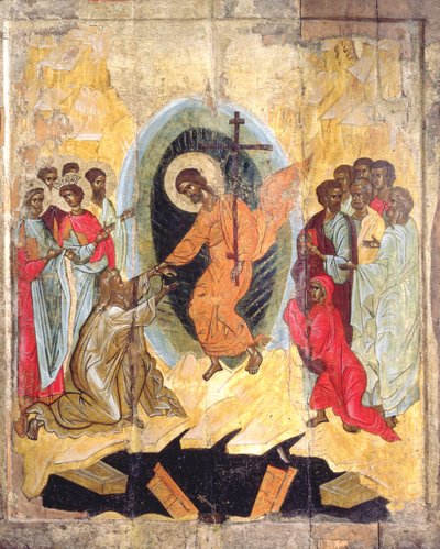 Krisztusok alászállása a pokolba, orosz ikon, Novgorodi iskola, 14. század vége (tempera a panelen) alkotó: Russian School
