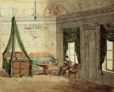 Neoklasszikus hálószoba, 1819 (wc papíron) alkotó: Russian School