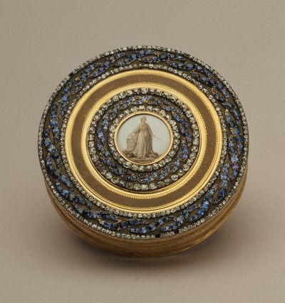 Tupakosdoboz II. Katalin emlékművének későbbi miniatűrjével, Johann Gottlieb Scharff, Szentpétervár, 1776 (arany, zománc és drágakövek alkotó: Russian School