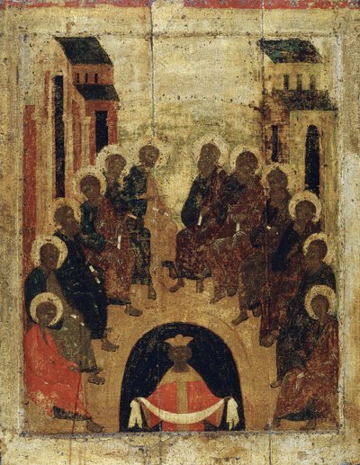 A Szentlélek leszállása az apostolokra, 1410. alkotó: Russian icon.