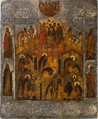 Szűz Mária kinyilatkoztatása Szent Sándor Svirszkijnek, 1600-as évek. alkotó: Russian icon.