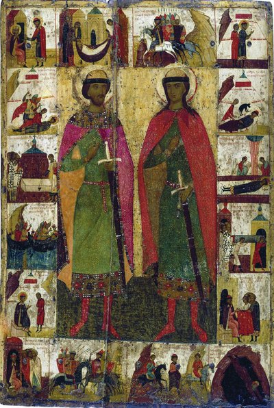 Borisz és Gleb szentek, 14. század. alkotó: Russian icon.
