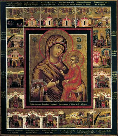 A tihvini szűz határjelenetekkel, 19. század első negyede. alkotó: Russian icon.
