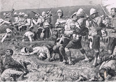 Majuba Hill, 1881. február 27. (1. búr háború), illusztráció a brit szárazföldi és tengeri csatákból, 1915 alkotó: S. Begg