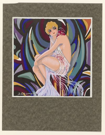 Femmes Modernes, 1926 : Ülő nő, drapériával. alkotó: S Chompré