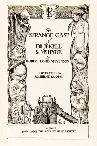 Címlap a „Dr. Jekyll és Mr. Hyde furcsa esetéből”, Robert Louis Stevenson (1850-1894) Illusztráció: S.G. Hulme Beamam (1887-1932) egy 1930-as kiadáshoz. További információkat lásd alább. alkotó: S. G. Hulme Beamam