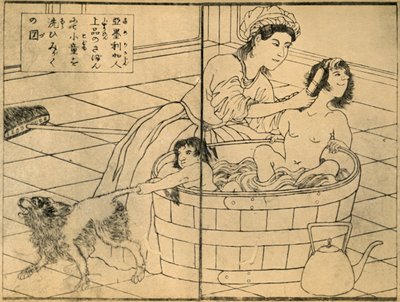 "Amerikai nő fürdeti gyermekeit", 1862-1865, 1924. alkotó: Sadahide Utagawa