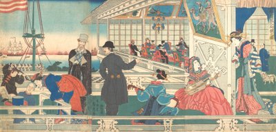 Külföldi kereskedők otthona Yokohamában, 1861. 9. hónap. alkotó: Sadahide Utagawa