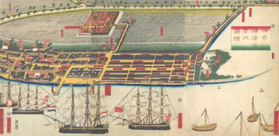 Képes útmutató Yokohama kikötőjéhez, 1860. 7. hónap. alkotó: Sadahide Utagawa