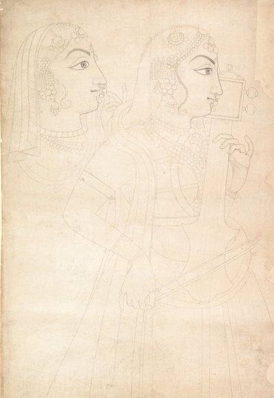 Singer és Sarinda Player, kb. 1800. alkotó: Sahib Ram