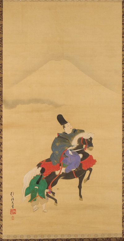 Narihira reitet unterhalb des Fuji alkotó: Sakai Hoitsu