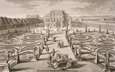 Osztrák ház és kert, Johann August Corvinus (1683-1738) metszete, megjelent 1730-40 körül (metszet) alkotó: Salomon (after) Kleiner