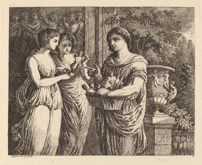 Eladó figura két lánnyal, 1770. alkotó: Salomon Gessner