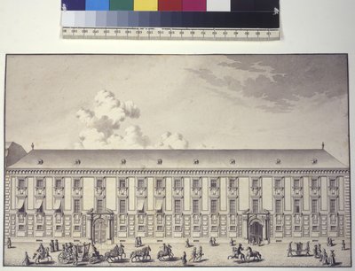 Egész oldal: a palota elülső nézete Nosnál (tollrajz) alkotó: Salomon Kleiner