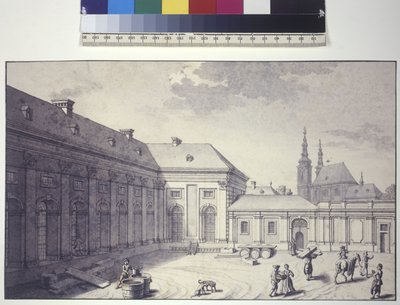 Egész oldal: az Orangeria belső udvari homlokzatának nézete (tollrajz) alkotó: Salomon Kleiner