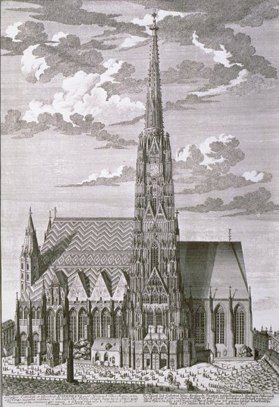A bécsi Szent István-székesegyház látképe George-Daniel Heumann (1691-1759) által metszett alkotó: Salomon Kleiner