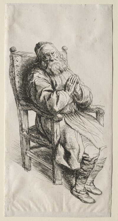 Egy öregember egy széken, imádkozik alkotó: Salomon Koninck