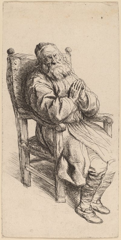 Öreg ember alszik egy karosszékben alkotó: Salomon Koninck