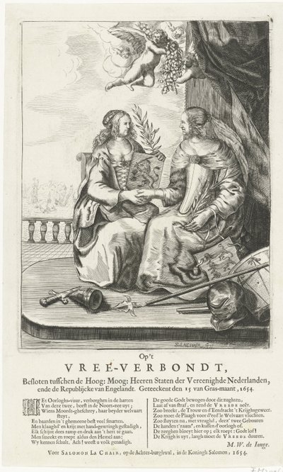 Mondat a westminsteri békéhez, 1654 A Vree-Verbondton, a Magasság között zárva: Moog: Heeren Staten der Vereenighde Nederland, ende Republikcke van Englandt. Geteeckent den 15 van Gras-maant, 1654 (cím a tárgyon) alkotó: Salomon Pietersz. Lachair
