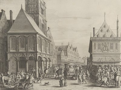 A városi bírák a városháza előtt búcsút vesznek Marie de Medicitől, Caspar Barlaeustól..., 1638. alkotó: Salomon Savery