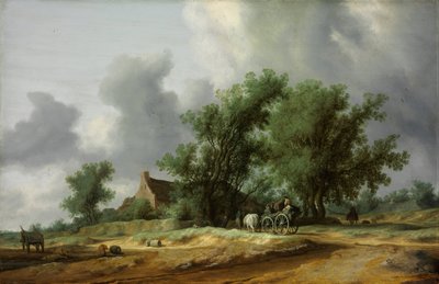 Út a dűnékben kocsival - Peinture de Salomon Jacobsz van Ruisdael(1600/3-1670) - 1631 - Olaj, fa - 56x86,4 - Szepmuveszeti Múzeum, Budapest alkotó: Salomon van Ruisdael or Ruysdael