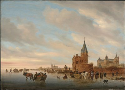 Téli táj jeges élvezetekkel Arnheim városának Capriccioja előtt, 1652 alkotó: Salomon van Ruisdael or Ruysdael