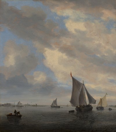 Vitorlás hajókkal tarkított tó látképe alkotó: Salomon van Ruysdael