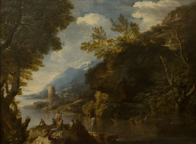 Táj figurákkal és csónakokkal, 1635-73 körül (olaj, vászon) alkotó: Salvator (follower of) Rosa