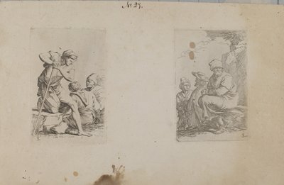 (Figurasorozat) Férfi térdelve, fél lábbal a sziklán alkotó: Salvator Rosa