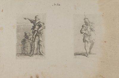 (Figurasorozat) Két férfi, az egyik balra mutat, a másik térdel alkotó: Salvator Rosa