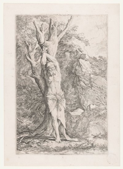 Albert egy fához kötve alkotó: Salvator Rosa
