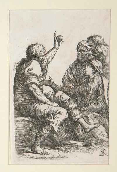 Egy öregember három férfival beszélget alkotó: Salvator Rosa