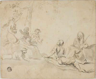 Almaszedők és pihenő pásztorok alkotó: Salvator Rosa