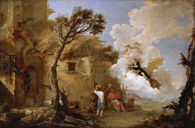 Astree (Astrape) quitant les bergers – Astraea visszatérése, Rosa, Salvatore (1615-1673). Olaj, vászon, kb 1640-1645. Mérete: 139,5x209 cm. Művészettörténeti Múzeum, Vienne alkotó: Salvator Rosa