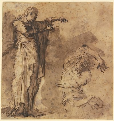 Tervezés Krisztusnak, aki meggyógyít egy megszállott embert alkotó: Salvator Rosa